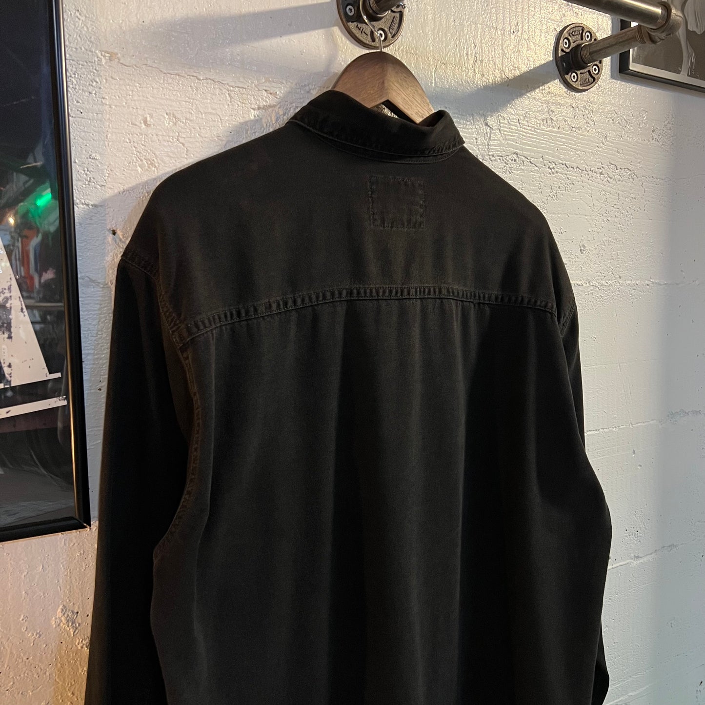 Vintage 90's Levi Red Tab Heavy Cotton Denim Button Up Shirt - Size Large - Faded Black Denim
