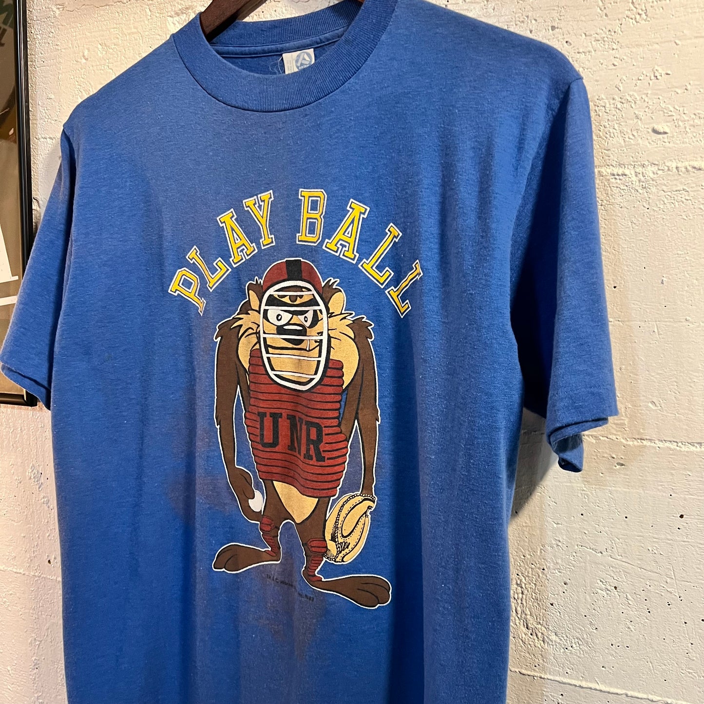 Vintage 1983 Distressed UNR Taz Baseball Single Stitch T-Shirt - Size Large - Made In USA - Blue/Multi