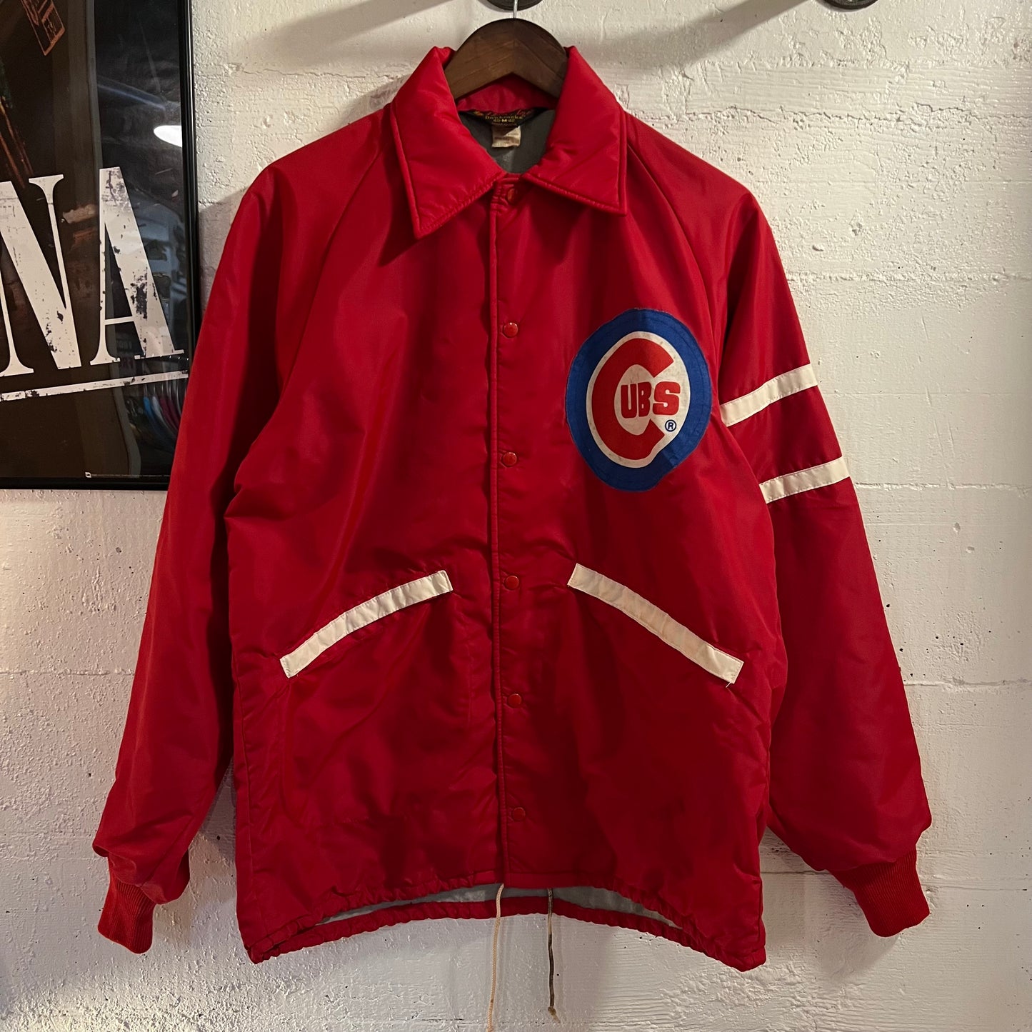 Vintage 70’s/80’s Pla-Jac Chicago Cubs MLB Fleece Lined Nylon Coaches Jacket - Size Medium - Made In USA - Red/White/Blue