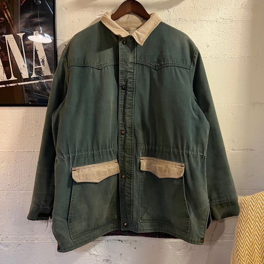 Vintage Walls Distressed Western Yoke Blanket Lined Canvas Chore Coat - Size L/XL - Made In USA - Sage