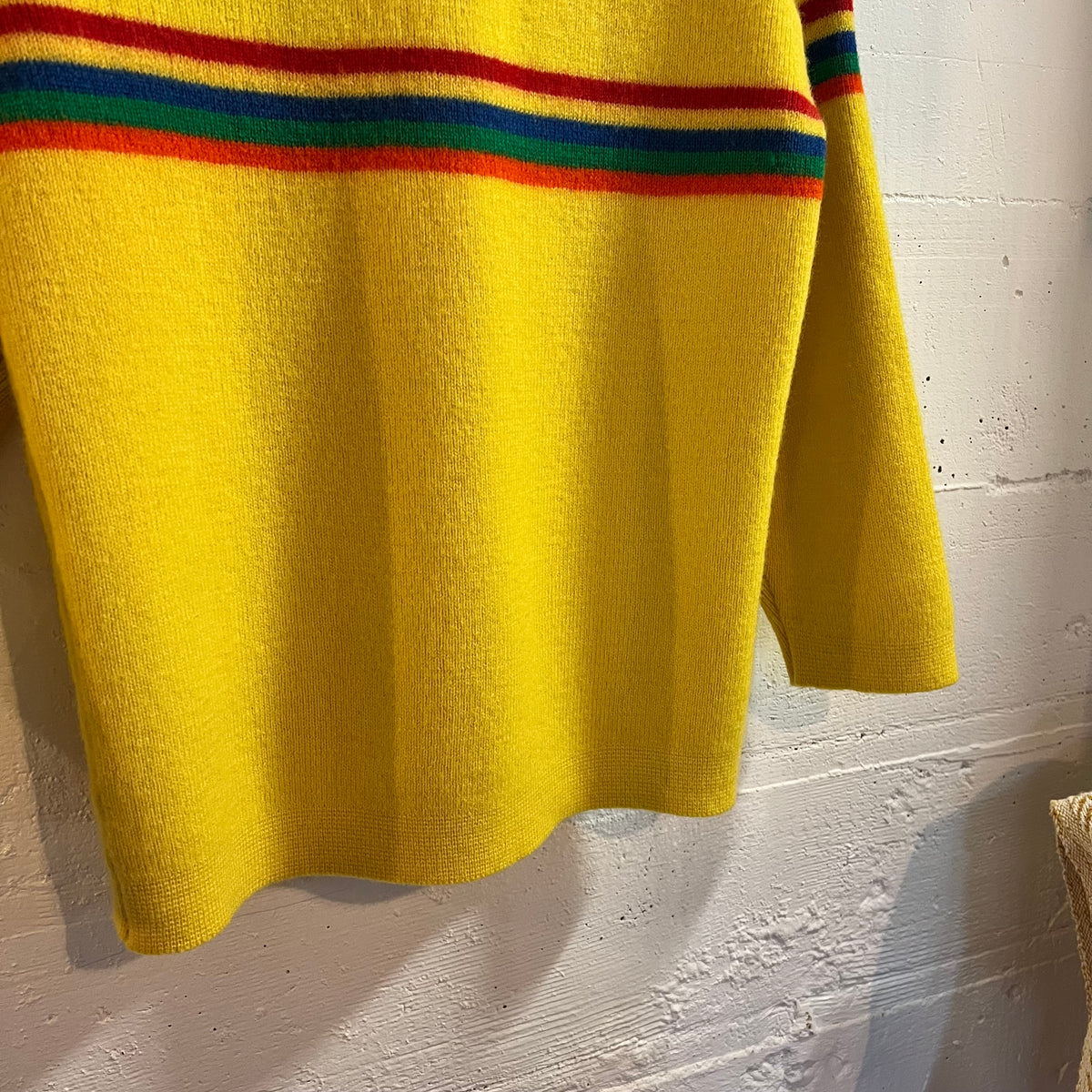True Vintage 70's Knit Wool Rainbow Striped Sweater - Size Small - Wool - Yellow/Multi