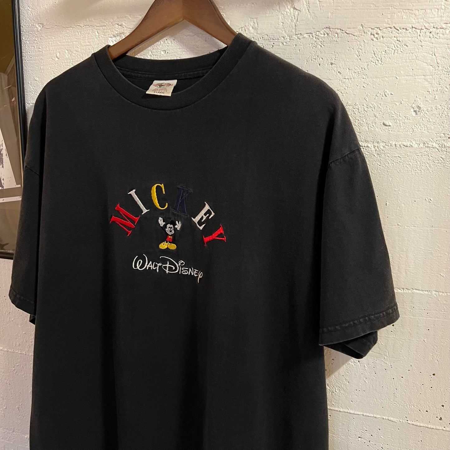Vintage 90’s Embroidered Walt Disney Mickey Mouse T-Shirt - Size XL - Made In USA - Faded Black