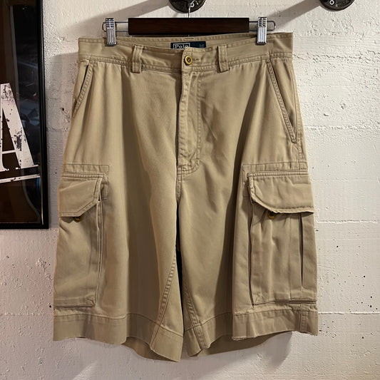 Vintage 2000's Polo Ralph Lauren Cotton Khaki Cargo Shorts - Size 31" x 10" - 100% Cotton