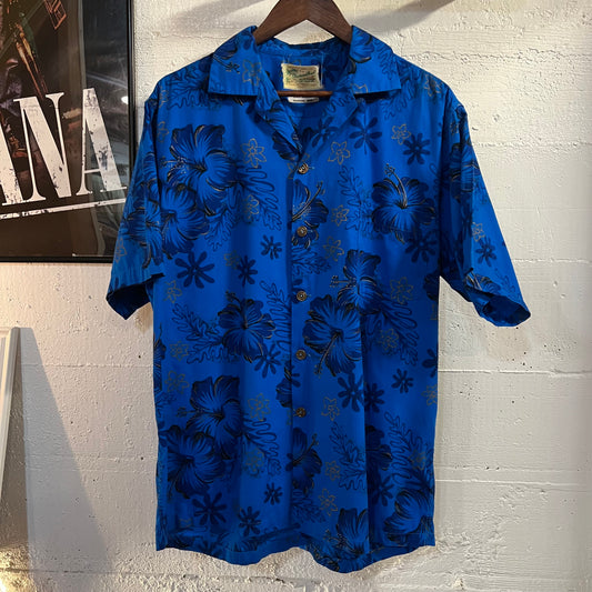 Vintage 1960's Diamond Head Sportswear Floral Hibiscus Print Loop Collar Aloha Shirt - Size L/XL - Made In Hawaii