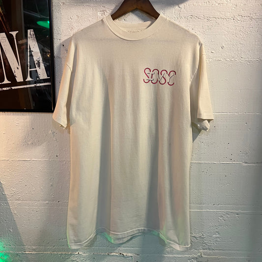 Vintage 90-91 Ivy Hall ‘SOSC’ Collegiate Single Stitch T-Shirt - Size XL - Made In USA - White/Pink/Black