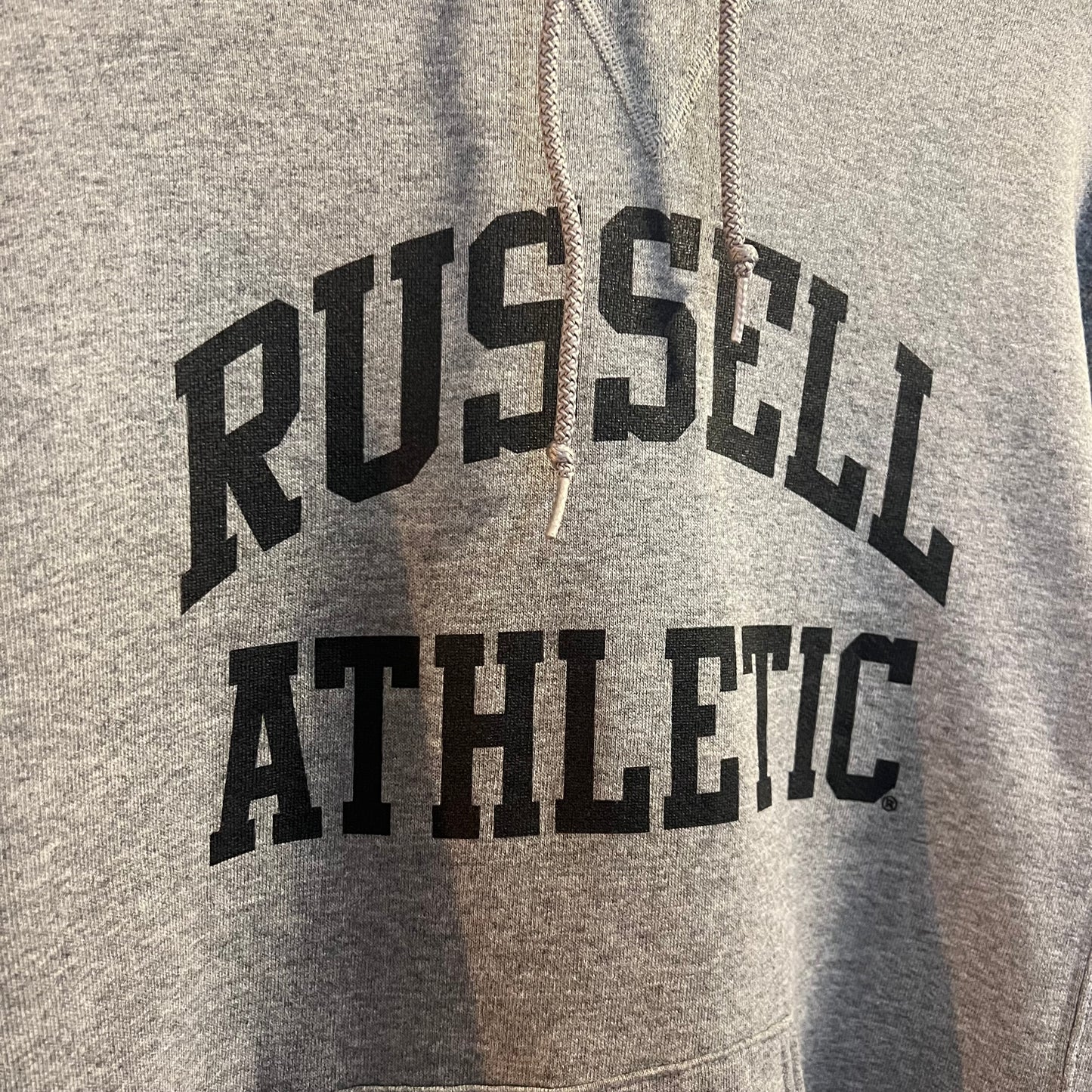 Vintage Russell Athletic Hooded Sweatshirt - Size Medium - Heather Grey/Black