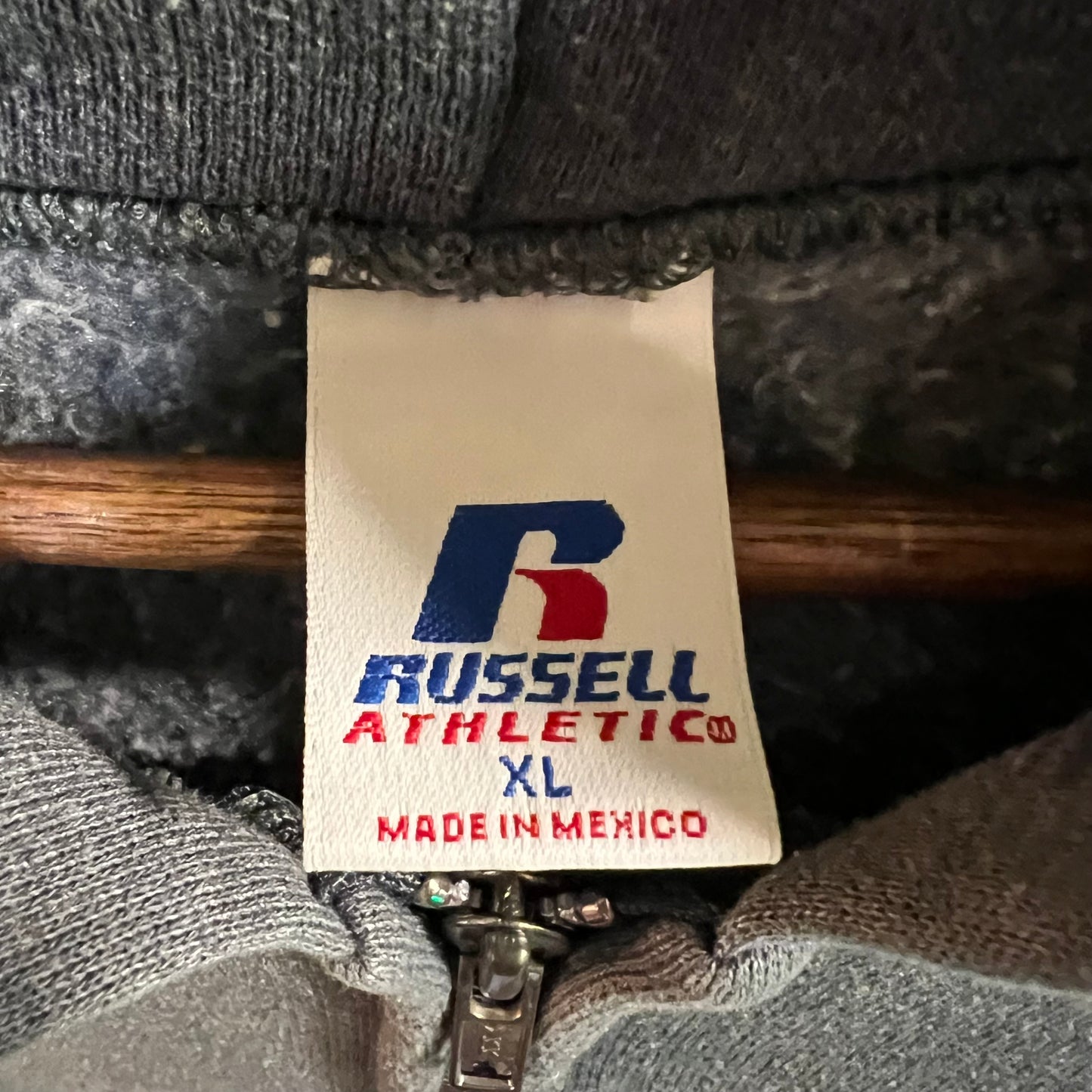 Vintage Russell Athletic Blank Full Zip Hoodie Sweatshirt - Size XL - Dark Grey