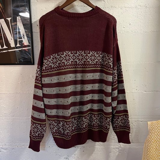 Vintage 80’s/90’s The Men’s Store At Sears Knitted Alpine/Nordic Sweater - Size Large - Maroon/Grey/Chartreuse