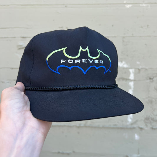 Vintage 90's Batman Forever Embroidered Bat Symbol Logo Snapback Hat - O/S - Black