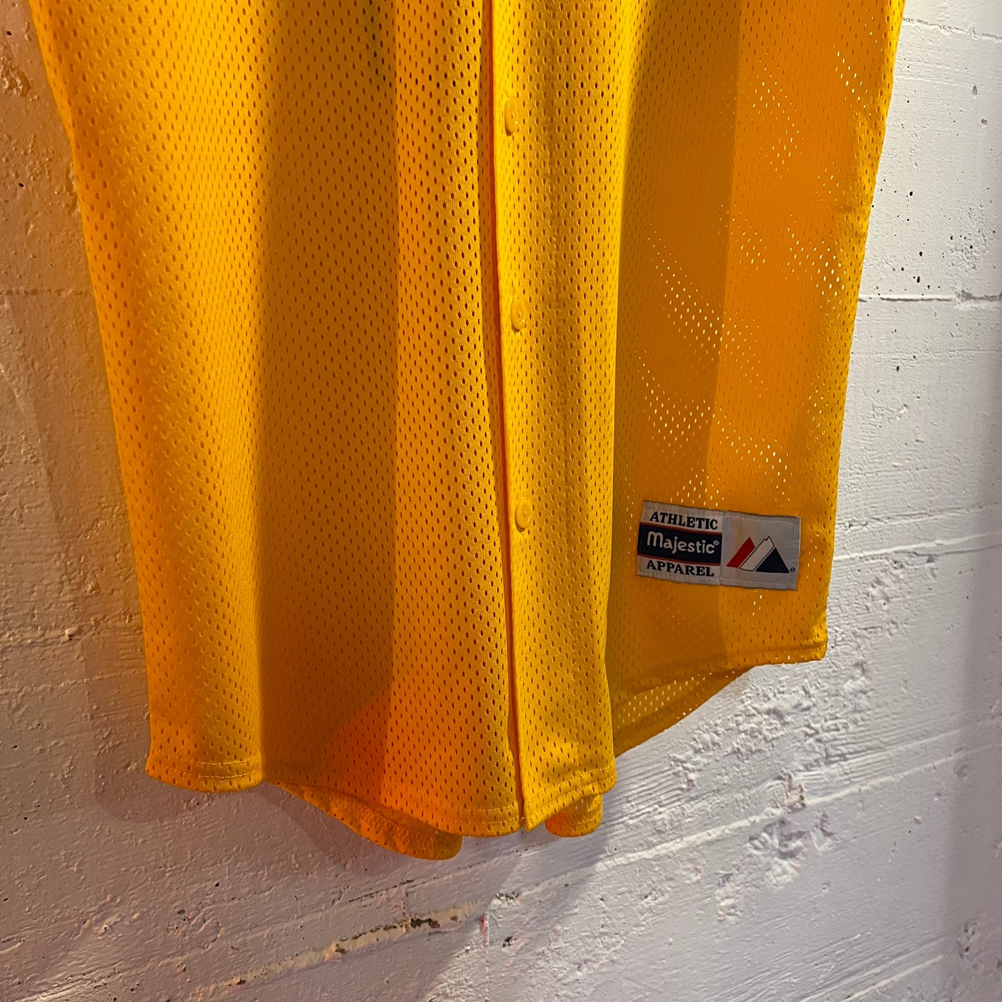 Vintage 90's Majestic Mesh Button 'VB' Baseball Jersey - Size Medium - Made In USA - Yellow