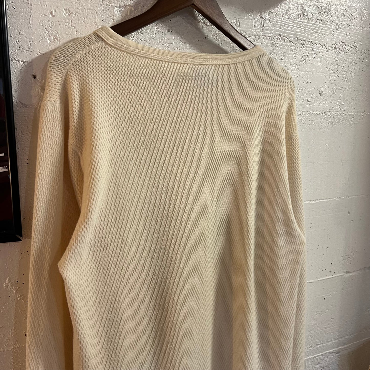 Vintage 1980s St. Johns Bay JCPenney Waffle Knit Long Sleeve  Cotton Thermal Shirt - Size XL - Made In USA - Off-White/Cream