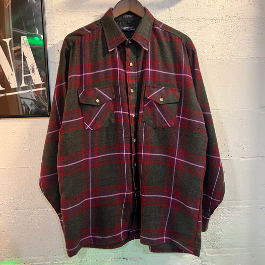 Vintage Van Heusen Winterweights Plaid Flannel Shirt - Size Large - Purple/Red/Gray