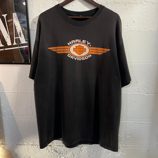Vintage Harley Davidson Double Sided Classic Logo Faded T-Shirt - Size XL - Made In USA - Black/Orange/Red