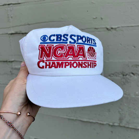 Vintage 90's K-Brand/K-Products CBS Sports NCAA Basketball Championship Embroidered Snapback Hat - O/S - Made In USA  - White