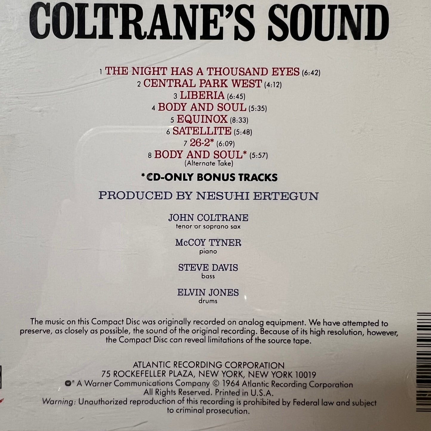 Vintage 1964 John Coltrane 'Coltrane's Sound' CD
