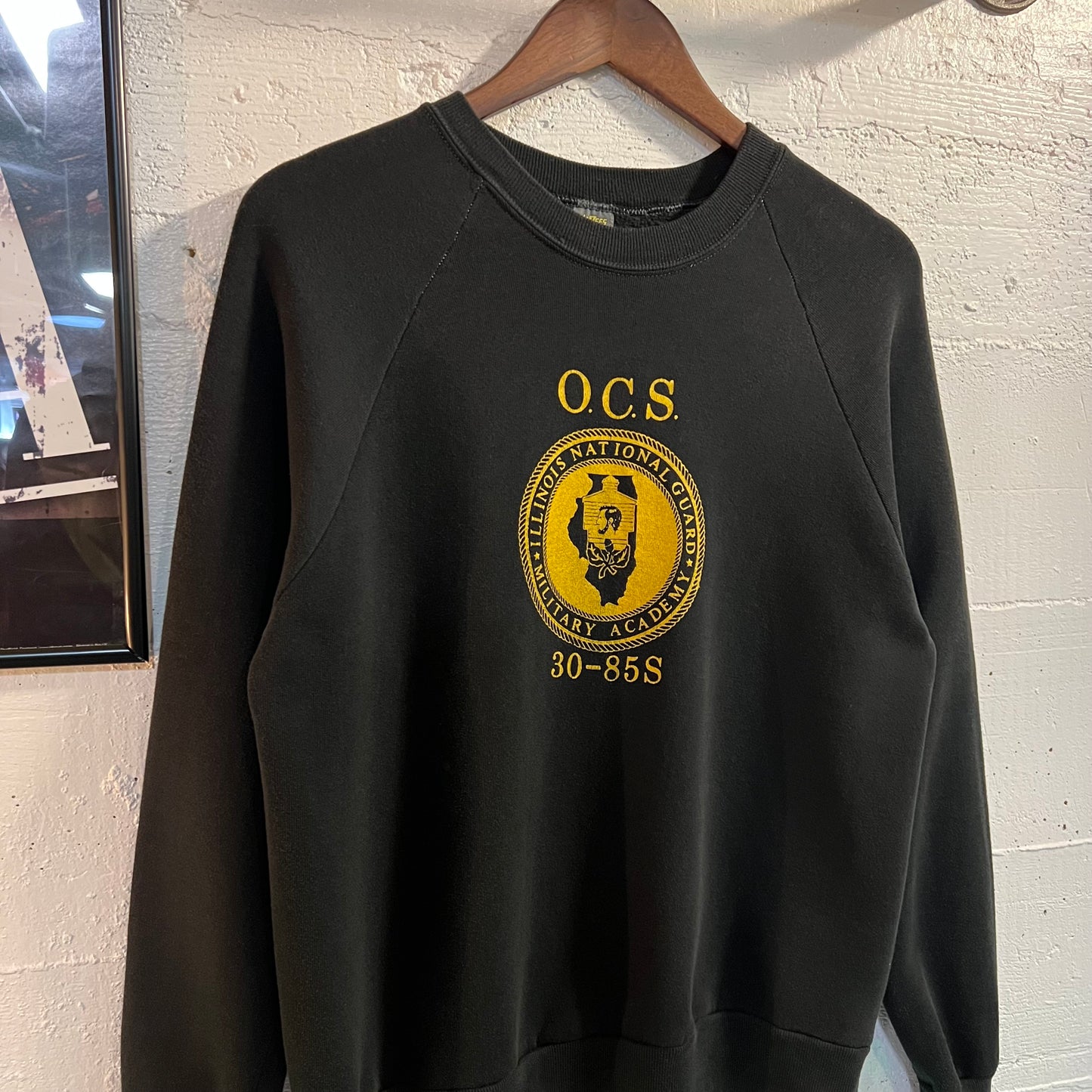 Vintage Early 1980's Illinois National Guard Officer Candidate School (O.C.S.) Raglan Crewneck Sweatshirt - Size Large - Made In USA - Black/Gold