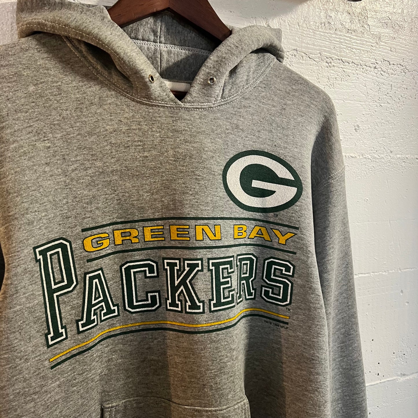 Vintage 1995 Pro Player Green Bay Packers NFL Hoodie Sweatshirt - Size Medium - Heather Grey/Green/Yellow/White