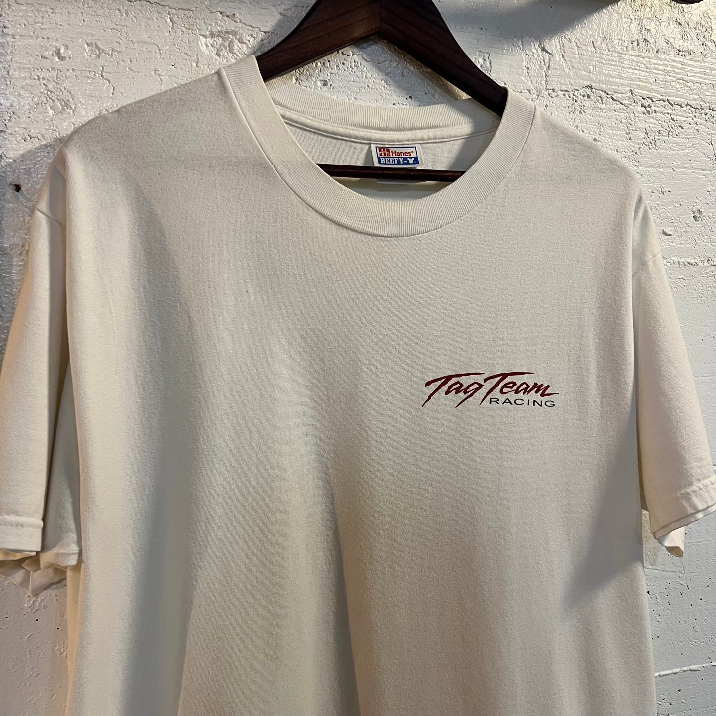 Vintage Distressed Tag Team Racing T-Shirt - Size Large - White