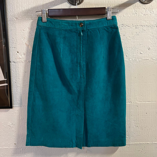 Vintage 90's Turquoise Suede Leather Mini Skirt - Size 3/4 - Blue/Turquoise