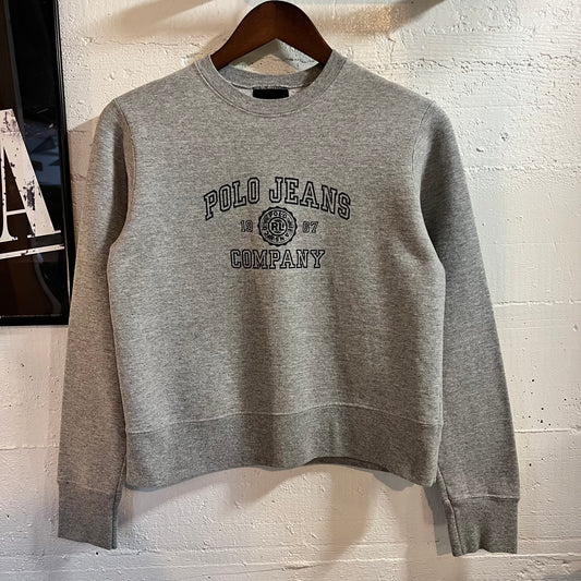 Vintage 90’s Ralph Lauren Polo Jeans Co. Crewneck Sweatshirt - Size Youth Small - Made In USA - Heather Grey/Black