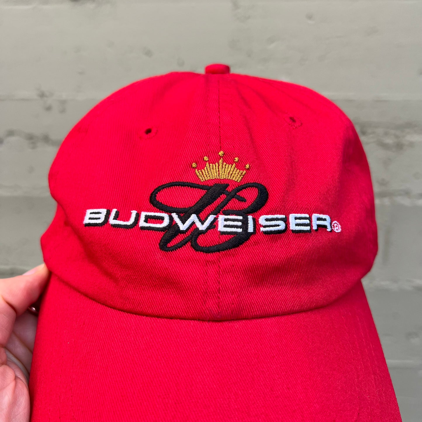 Vintage 2005 Budweiser Script 6-Panel Embroidered Dad Hat - O/S - Red/Black/White