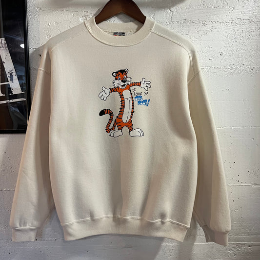 Vintage 90’s Russell ‘I Love Ya This Much!’ Tiger Graphic Crewneck Sweatshirt - Size Medium - Made In USA - Cream/Multi