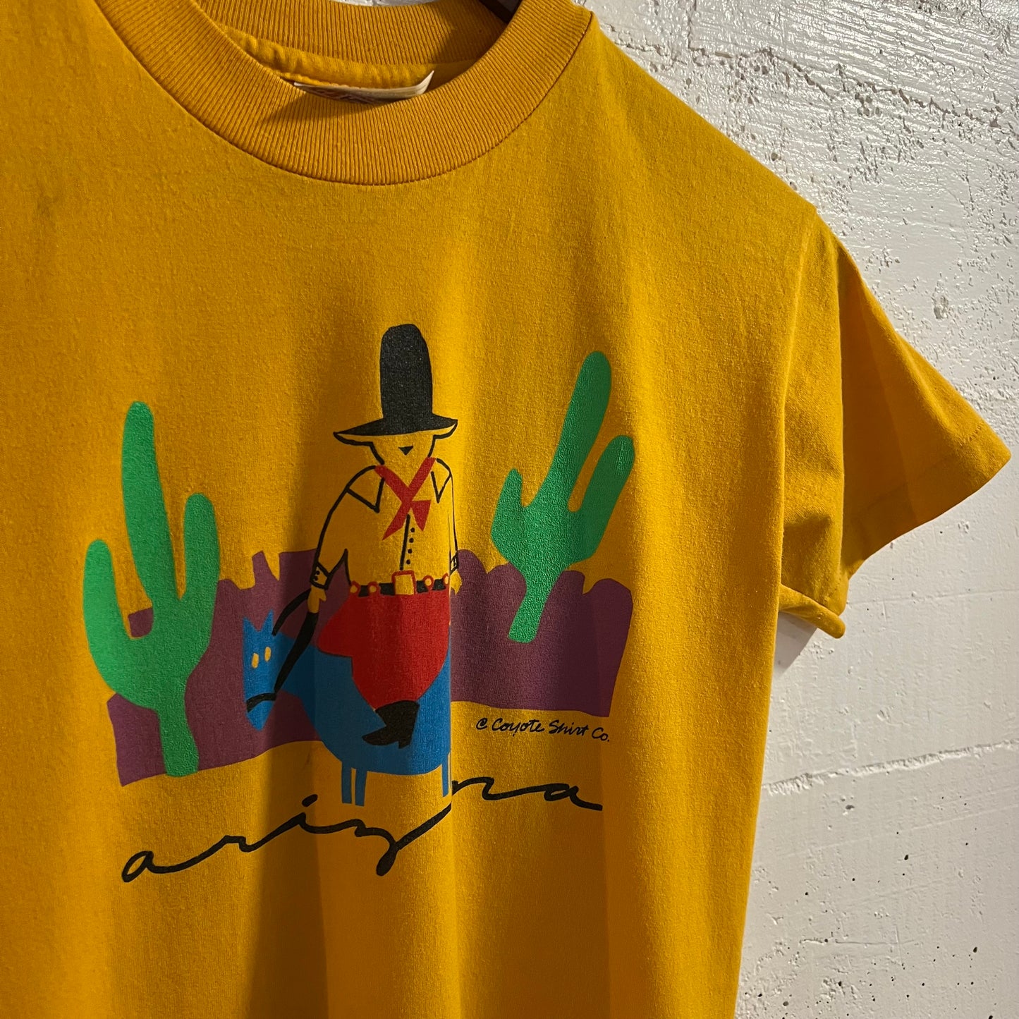 Vintage 90’s Arizona Cowboy Single Stitch Baby T-Shirt - Size Youth Large - Made In USA - Yellow/Multi