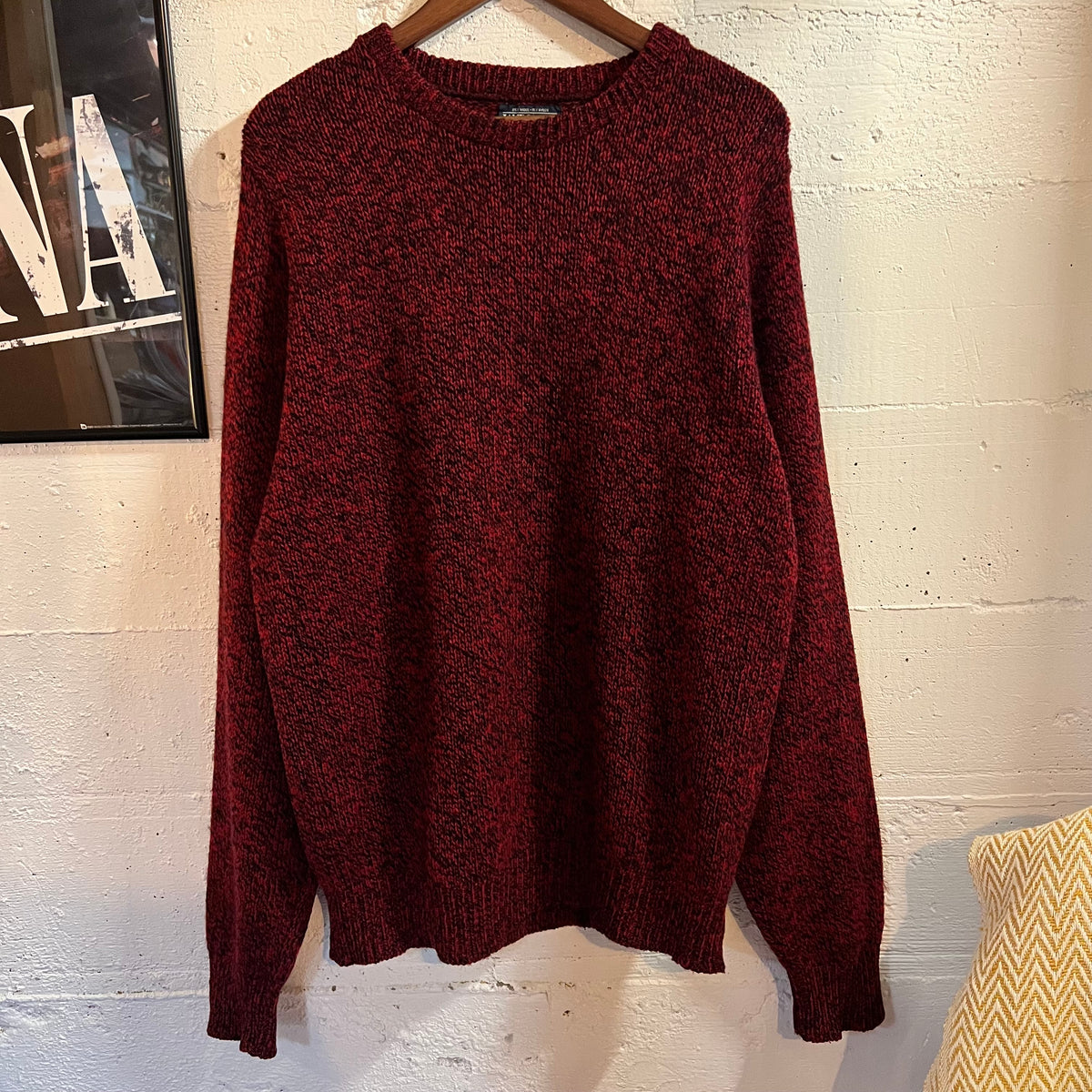 Vintage 80’s/90’s Lands’ End Heathered Wool Knitted Sweater - Size Large - Made In USA - Maroon/Black