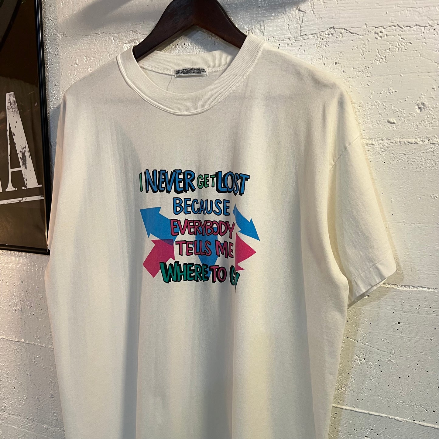 Vintage Funny ‘I Never Get Lost…’ Single Stitch T-Shirt - Size Large - White/Multi