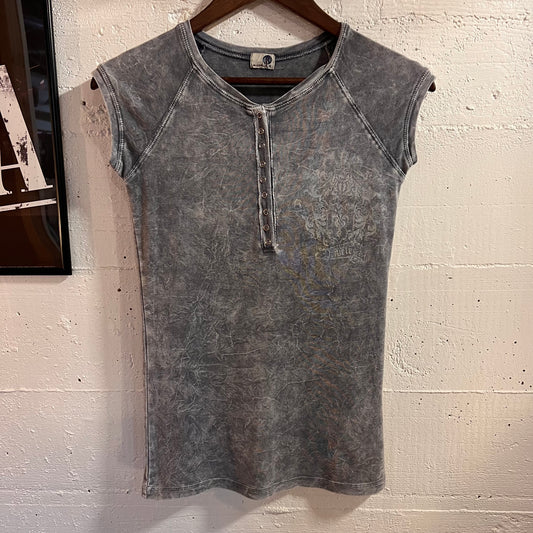Vintage 90’s One World Brand Henley Baby T-Shirt - Size Small - Made In USA - Grey