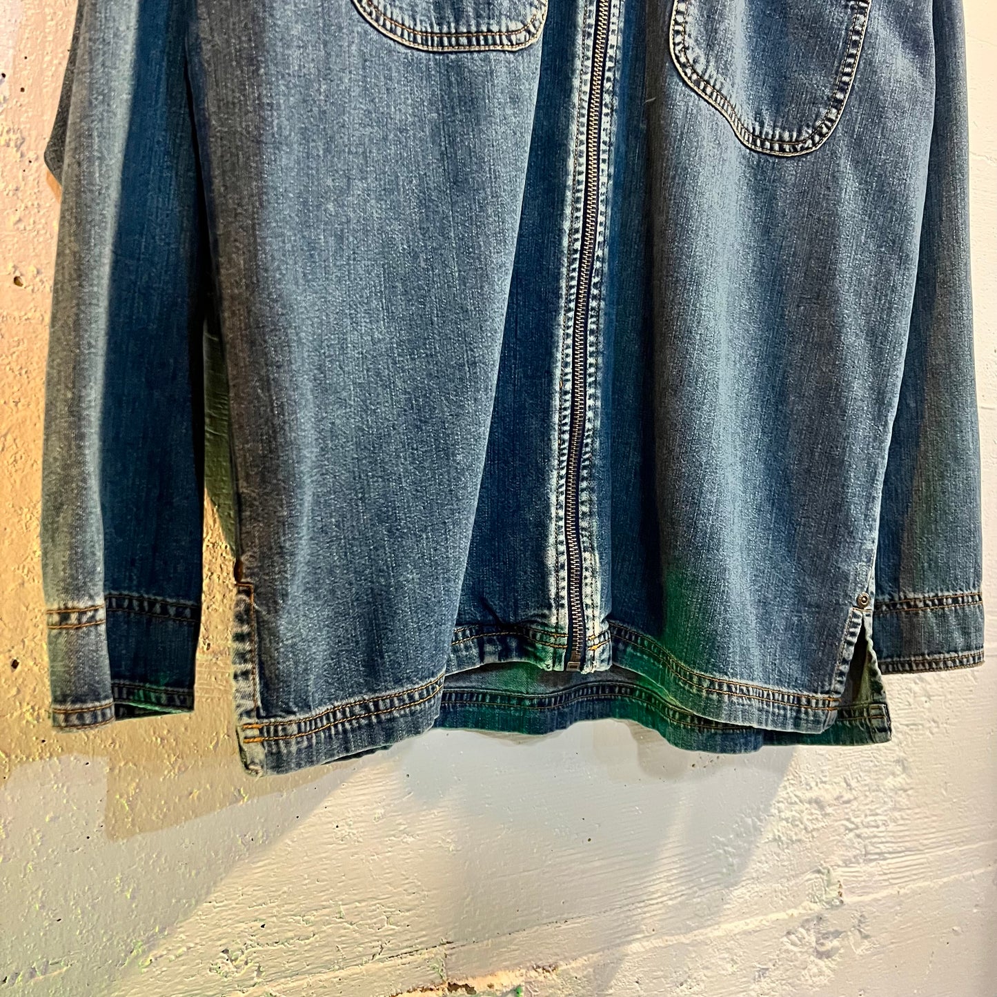 Vintage 90's DKNY Zippered Denim Shirt - Size Small - Denim/Indigo