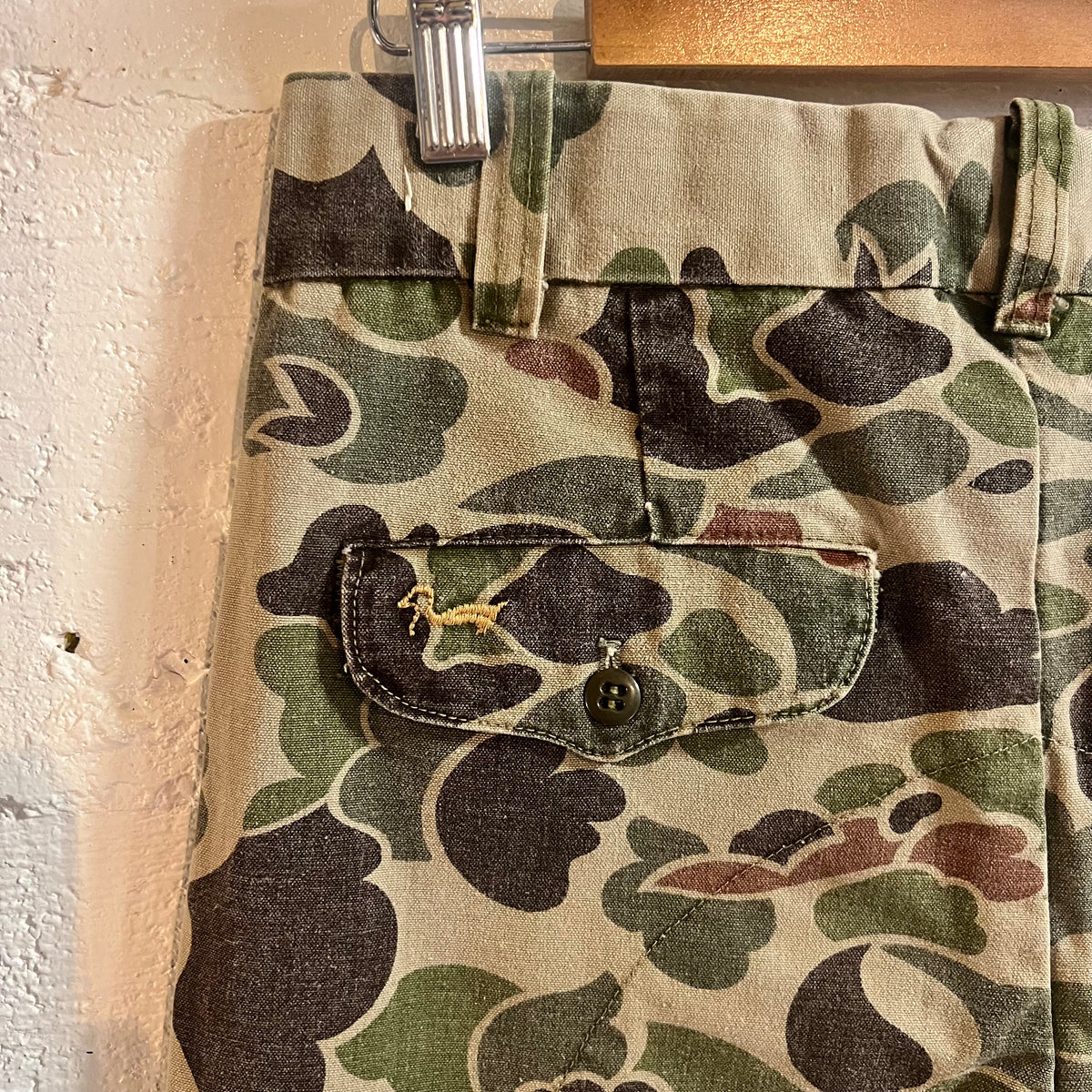 Vintage 60's/70's Duxbak Double Knee Frogskin Camouflage Hunting Pant - Size 29" x  25" - Made In USA - Olive