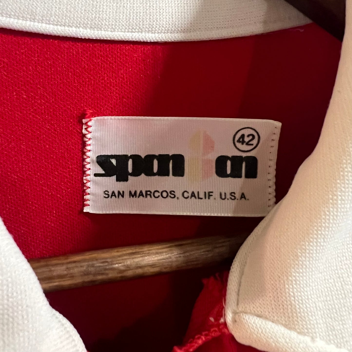 Vintage 60’s/70’s Spanjian SHS ‘#11’ Long Horn Athletic Windbreaker Zip Up Jacket - Size Large - Made In USA - Red/White/Blue