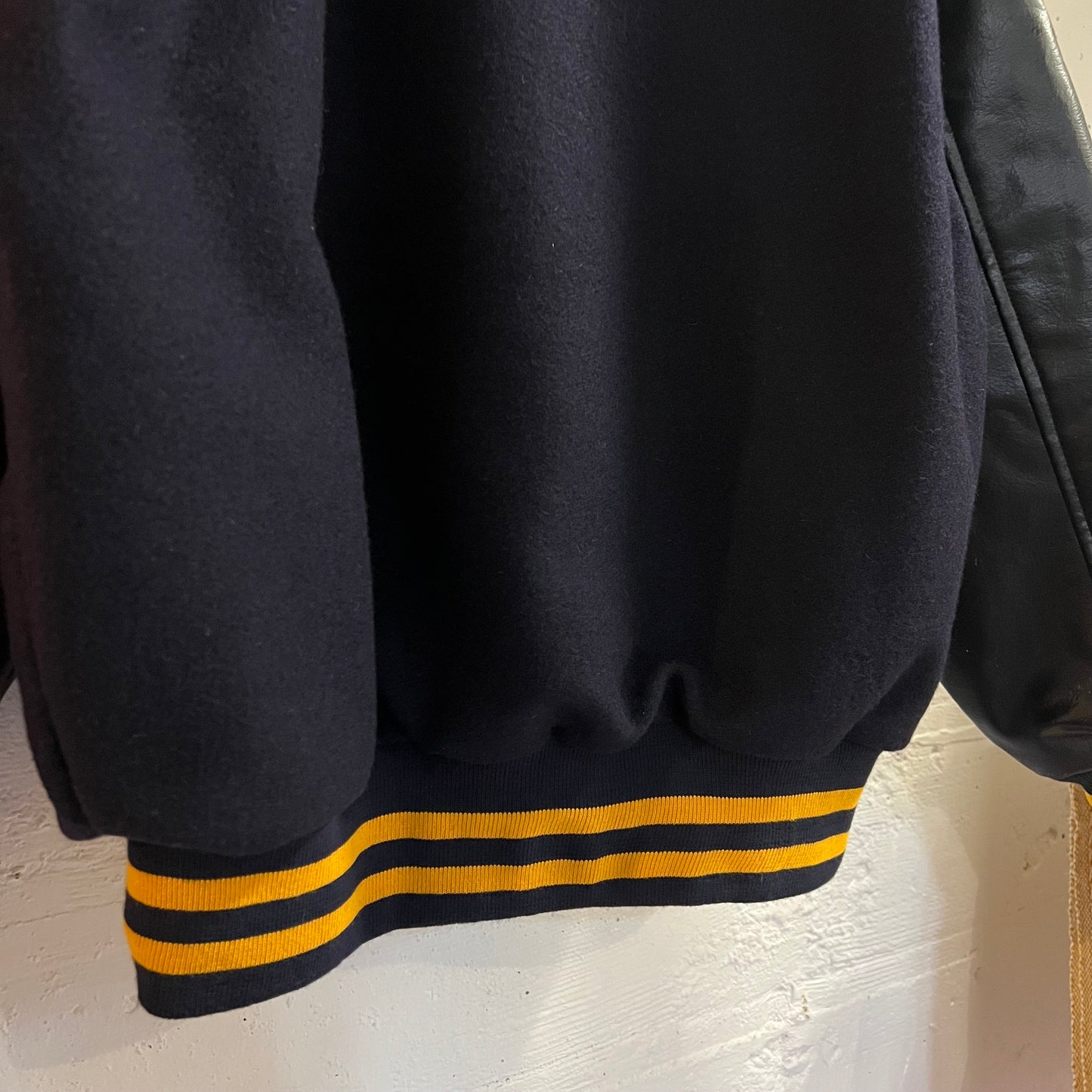Vintage 1970's Awards USA Naugalite Wool Varsity Jacket - Size Large - Made In USA - Navy/Gold