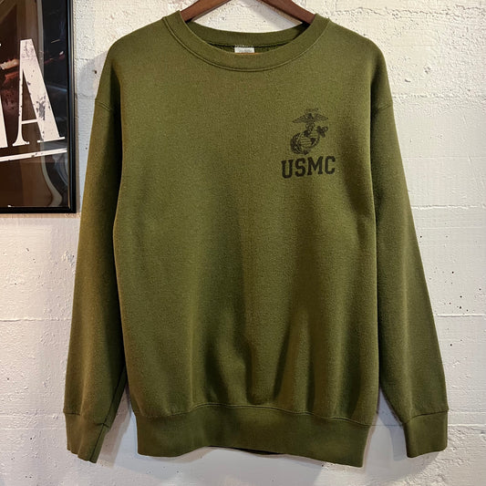 Vintage 90's United States Marine Corps Crewneck Sweatshirt - Size Medium - Made In USA - Olive Drab Green
