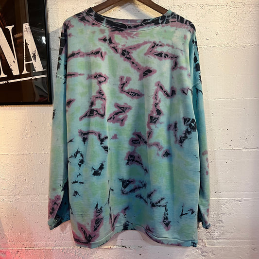 Vintage Distressed Cherokee Tie Dye Long Sleeve Shirt - Size Large - Baby Blue/Navy/Green/Purple