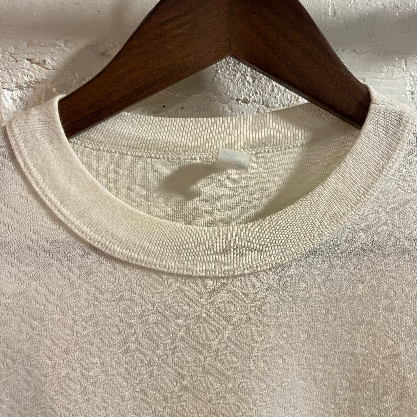 Vintage 1970’s Lollipop Diamond Raschel Knit Long Sleeve Thermal Shirt - Size Medium - Made In USA - White