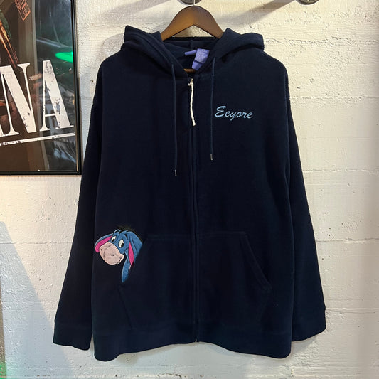 Vintage Y2K Disney Embroidered Eeyore Fleece Hoodie - Size Women’s 3XL - Navy/Multicolor