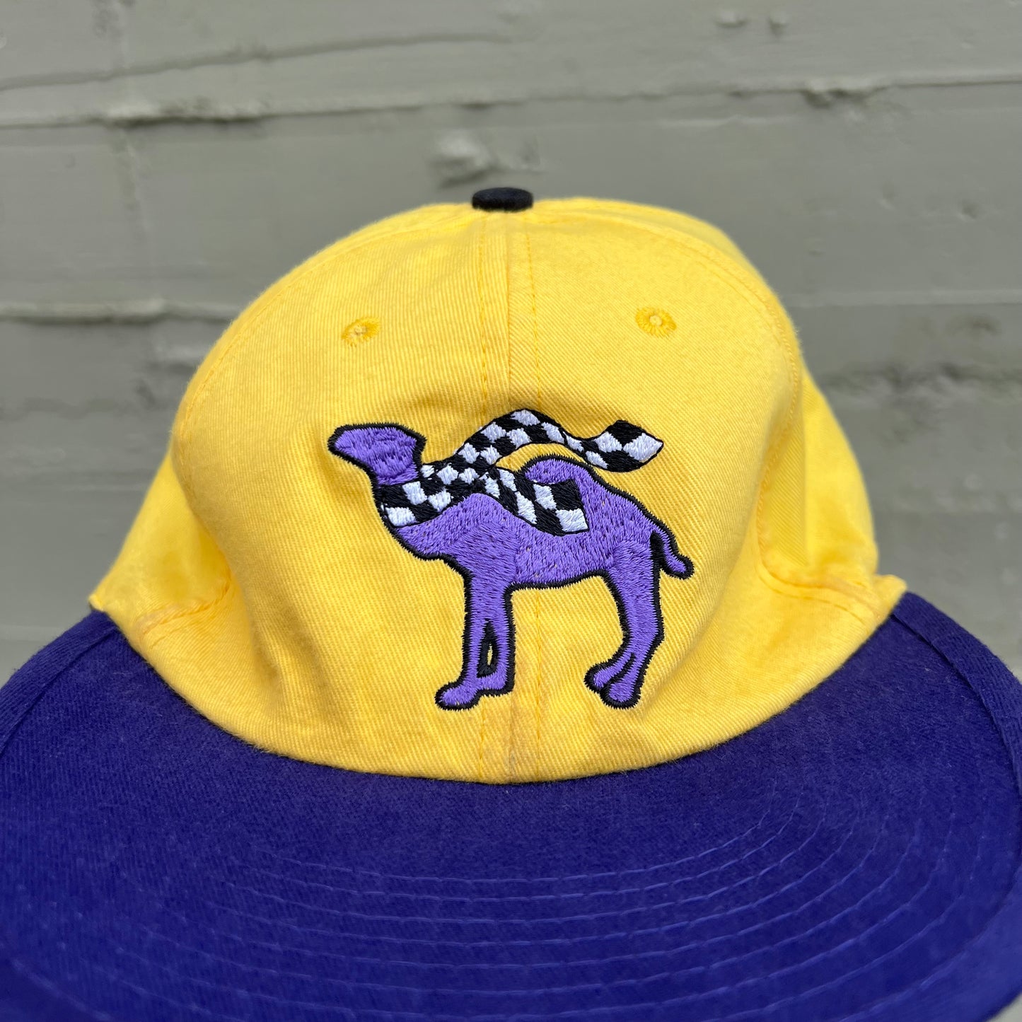 Vintage 90's Smokin Joe Camel Racing Reversible Strapback Hat - O/S - Black/Purple/Yellow