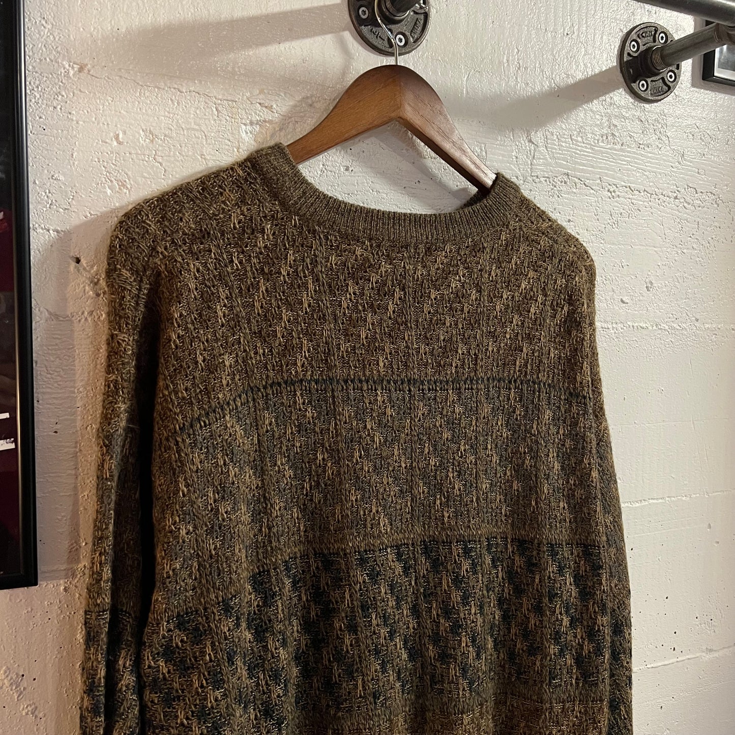 Vintage 90’s Towncraft Jacquard Knit Basket Weaved Stitched Sweater - Size Large - Brown/Earth Toned