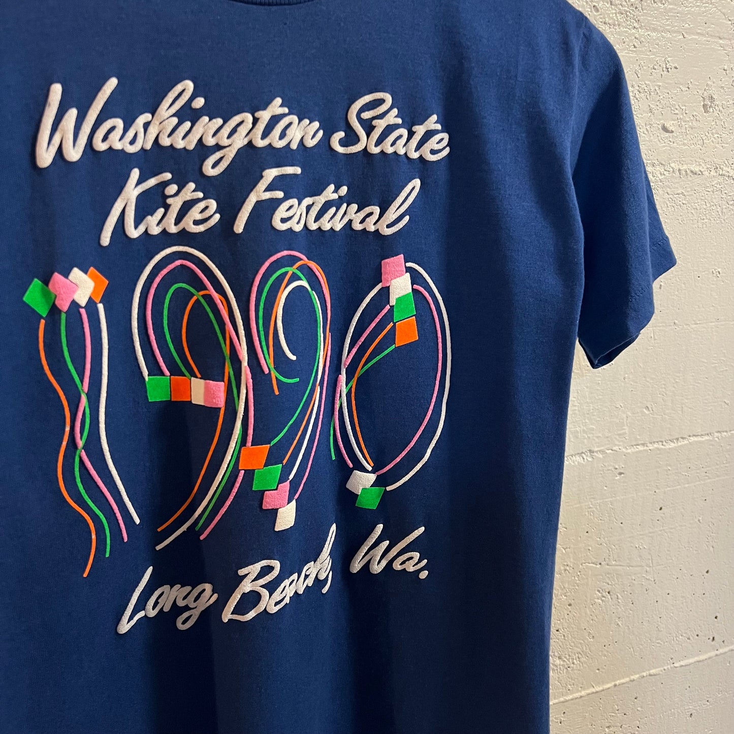 Vintage 1990 Long Beach, WA State Kite Festival Baby T-Shirt - Size Youth Large - Made In USA - Blue/White/Multi