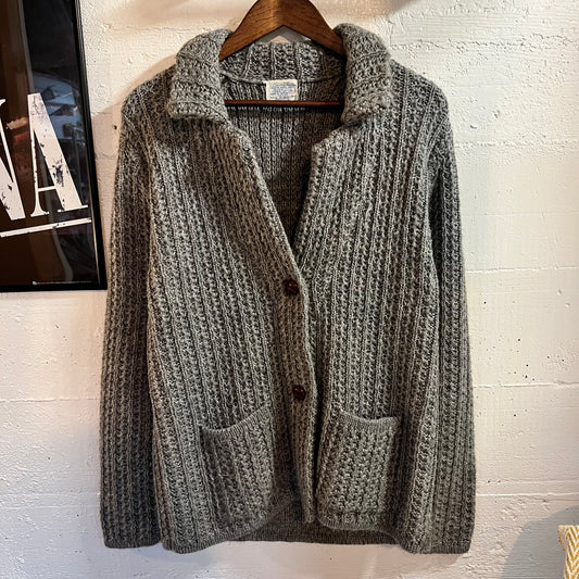 Vintage 70’s/80’s Sears Chunky Knitted Shawl Collar Cardigan Sweater - Size Large - Grey