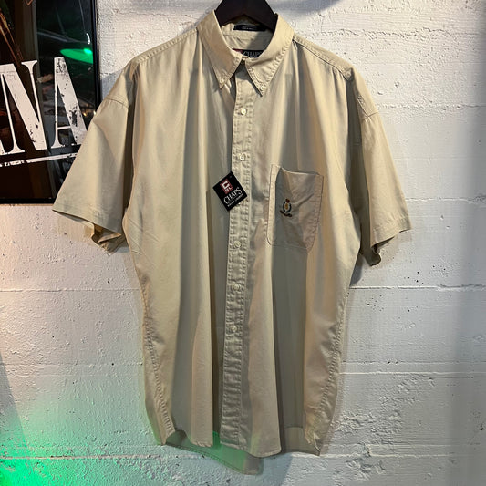 Vintage 90's Deadstock Chaps Ralph Lauren Crest Short Sleeve Oxford Shirt - Size Large - Tan
