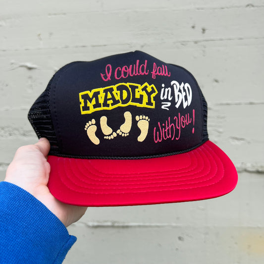 Vintage 1970's Funny Madly In Bed Trucker Hat OS