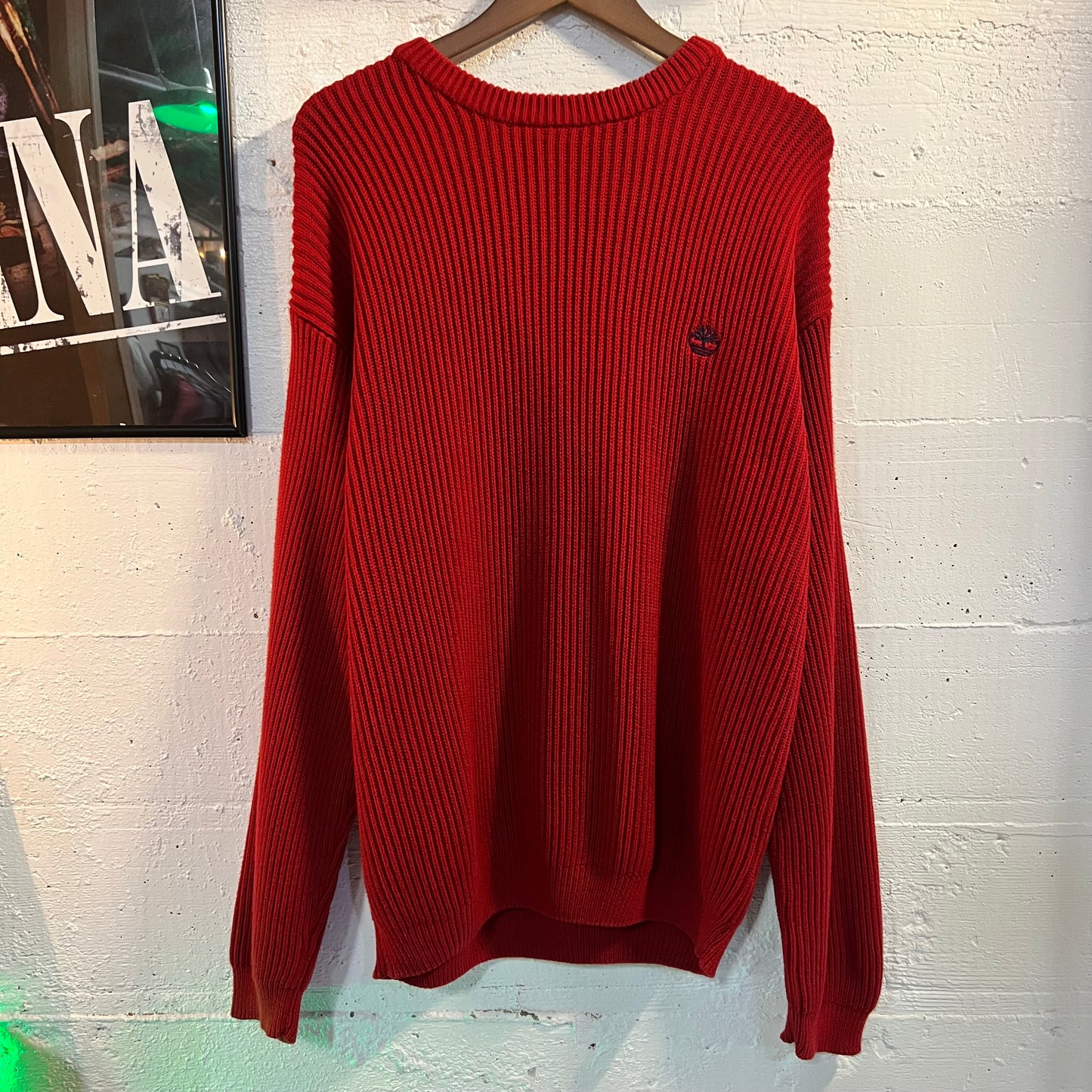 Vintage Embroidered Timberland Rib Knitted Sweater - Size Large - Red