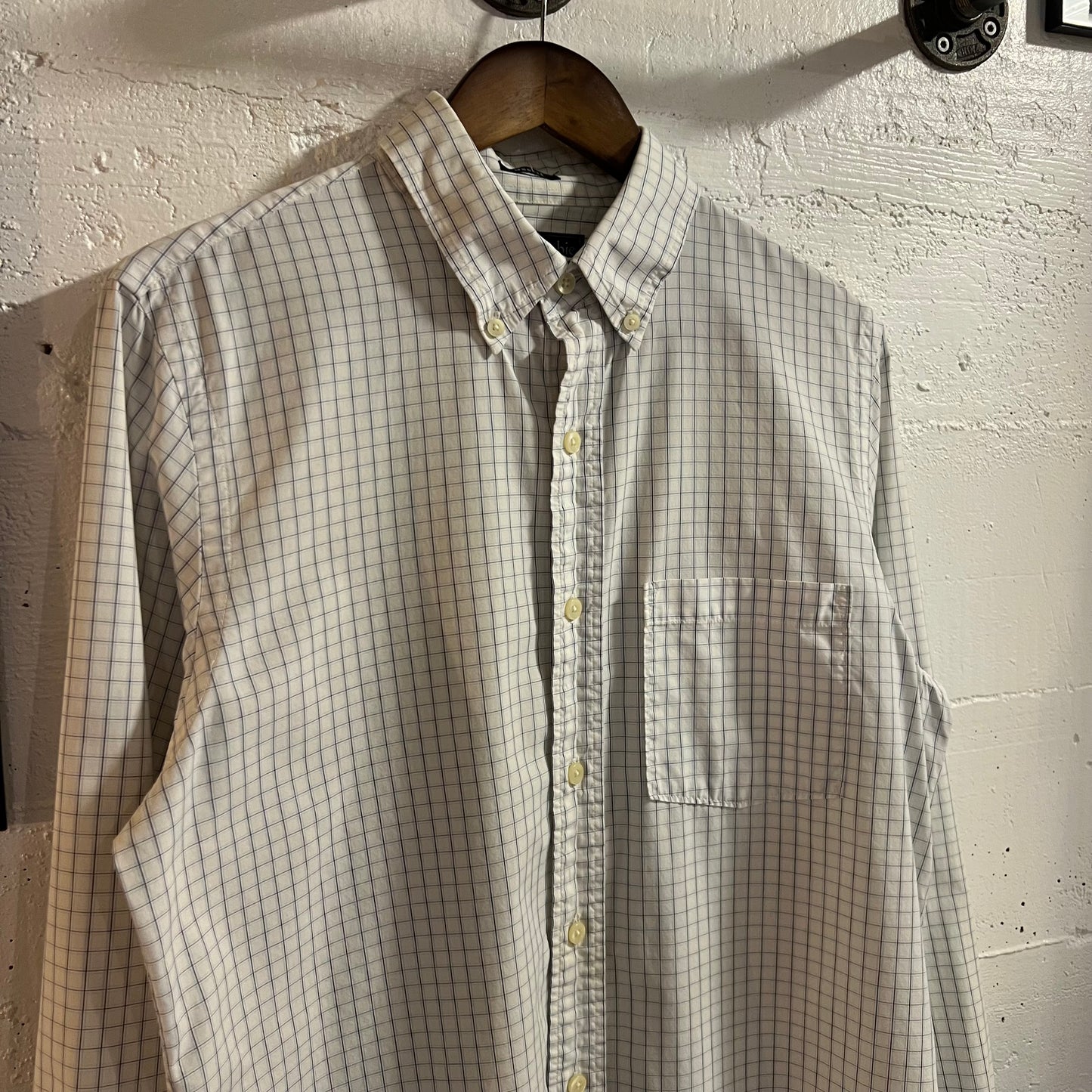 Vintage 2000’s Abercrombie & Fitch Windowpane Plaid Muscle Button Down Long Sleeve Shirt - Size Large - White/Blue