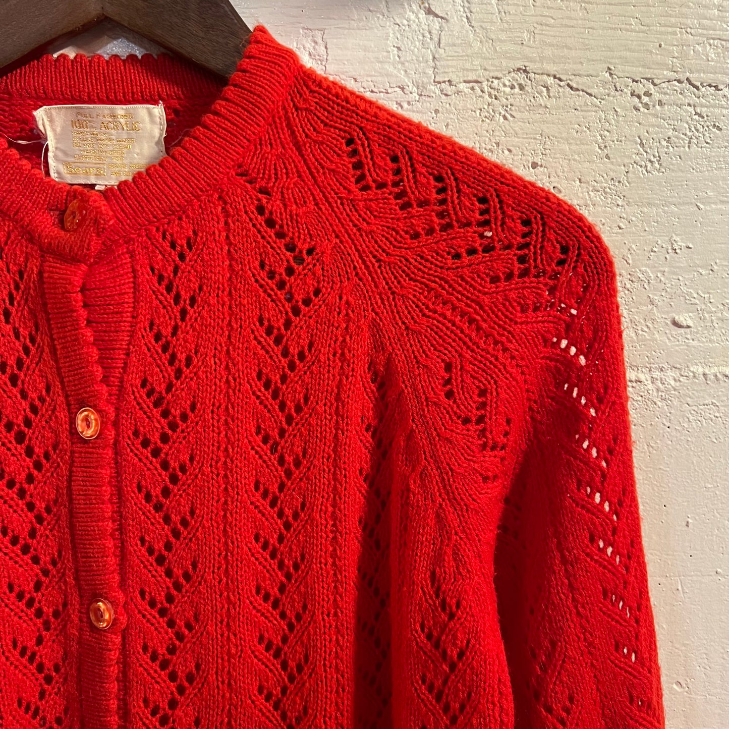 Vintage 1960's Sears Knit Acrylic Cardigan Sweater - Size Medium - Red