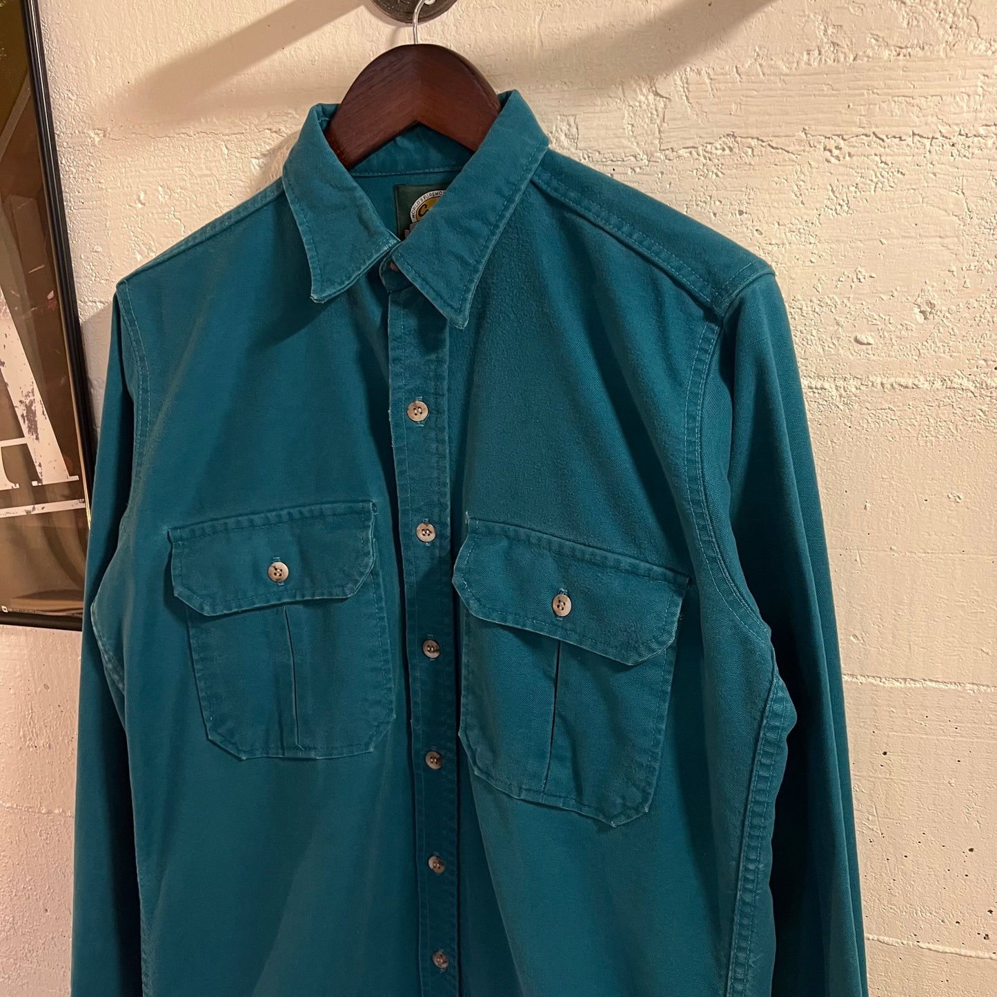 Vintage 90's Cabelas Chamois Cloth Button Up Flannel Shirt - Size Medium Tall - Made In USA - Turquoise - 100% Cotton