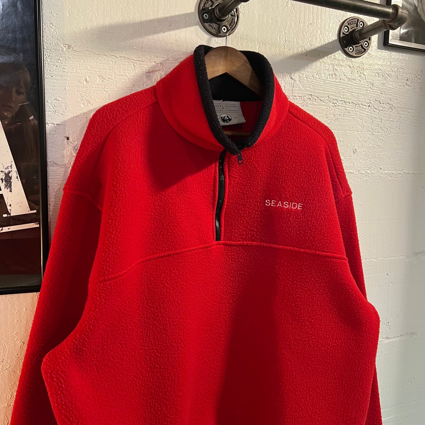 Vintage 90's Embroidered Seaside Quarter Zip Fleece Jacket - Size XL - Made In USA - Red/Black