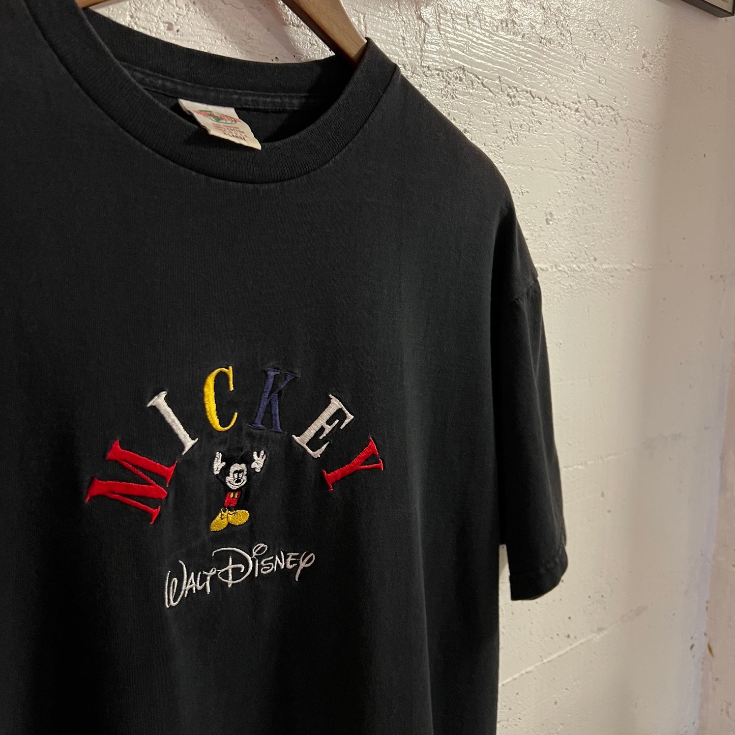 Vintage 90’s Embroidered Walt Disney Mickey Mouse T-Shirt - Size XL - Made In USA - Faded Black